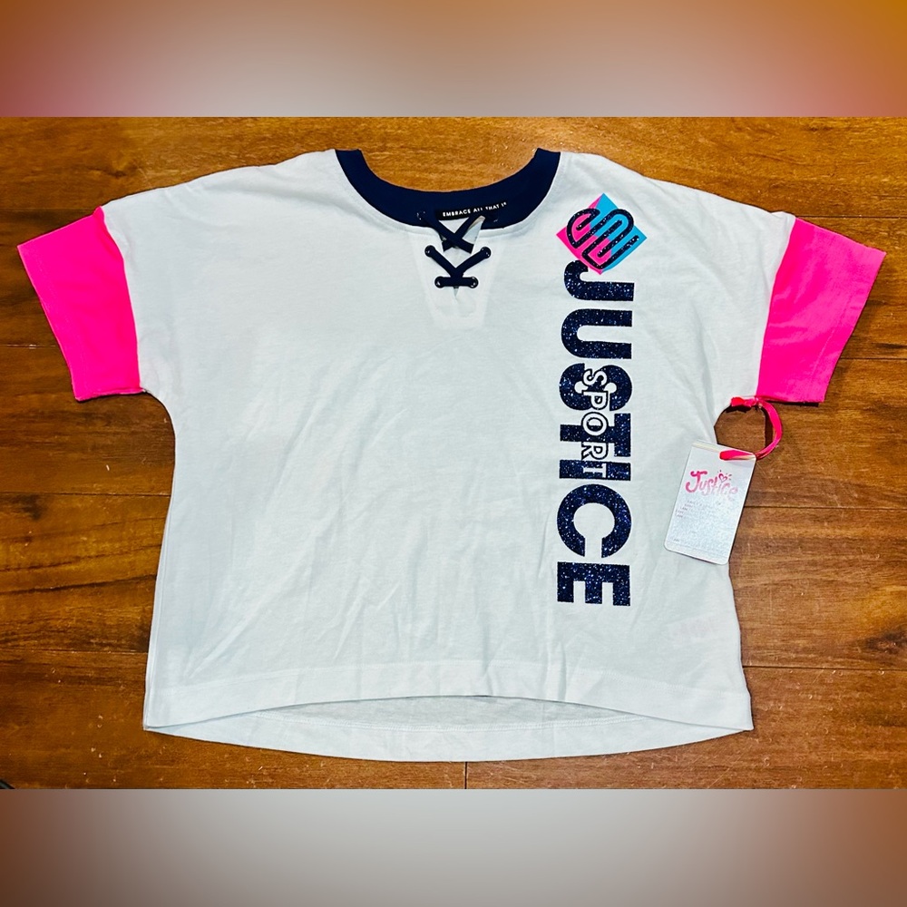 Girl’s Justice short sleeve top, glittery, new with tags, size Large (12/14)